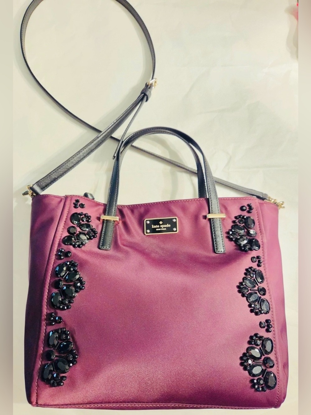 Kate Spade New York Wilson Road Embellished Alyse Bag Purse Plum Black - EUC - Picture 15 of 16
